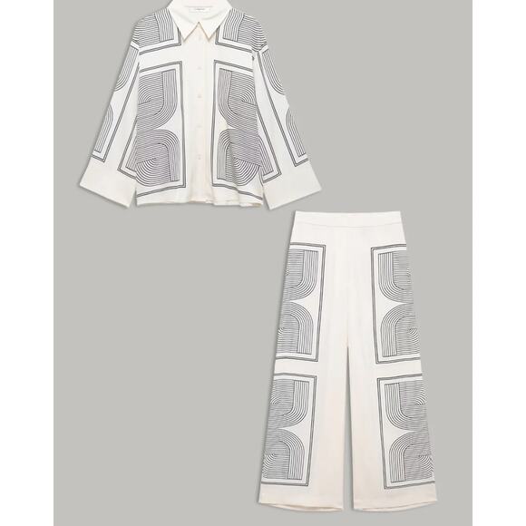 Commense Pants - Mid-Waist Geometric Print Wide-Leg Pants ONLY